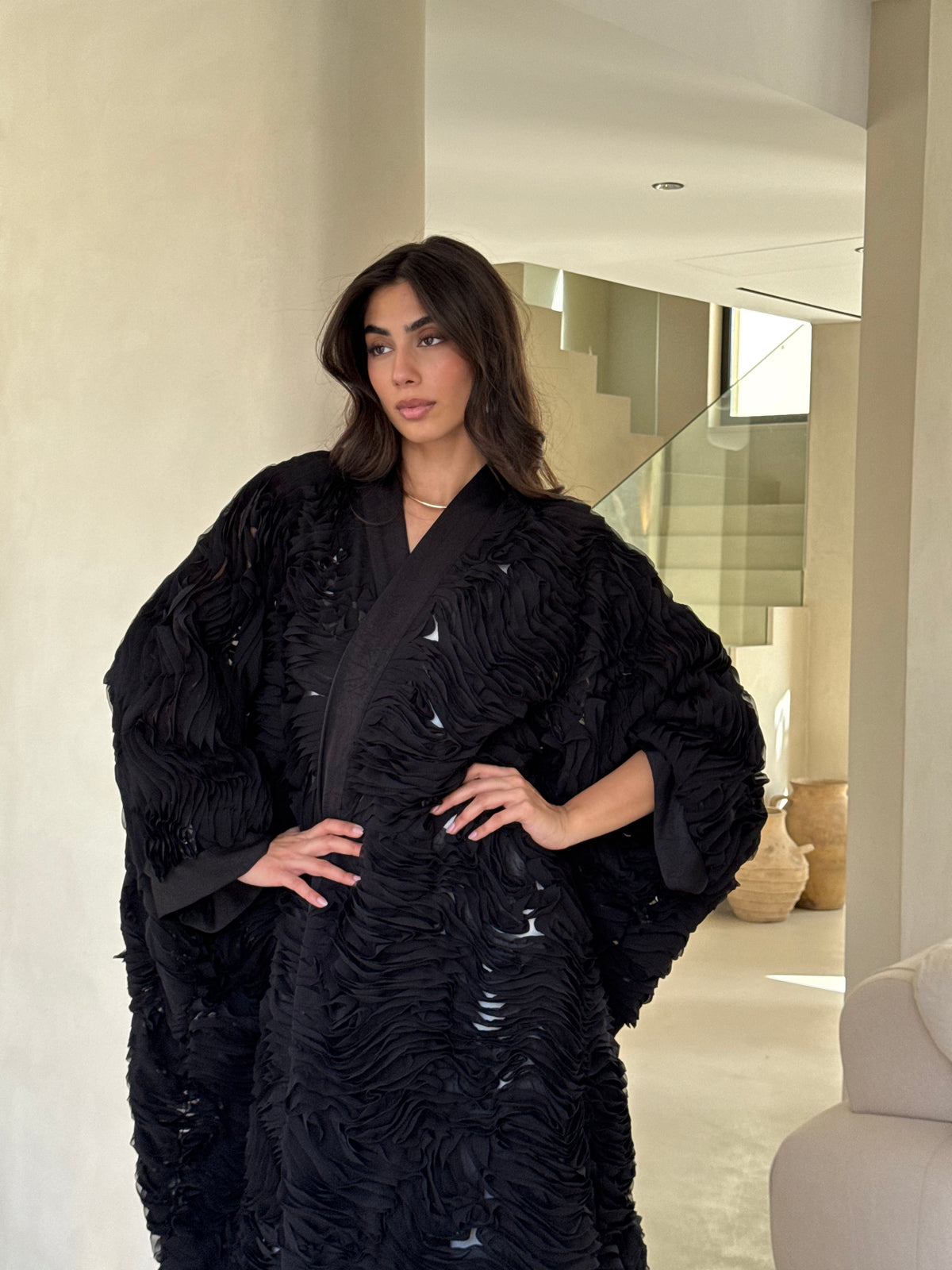 ALMA TUNIC - Black Raffled Chiffon