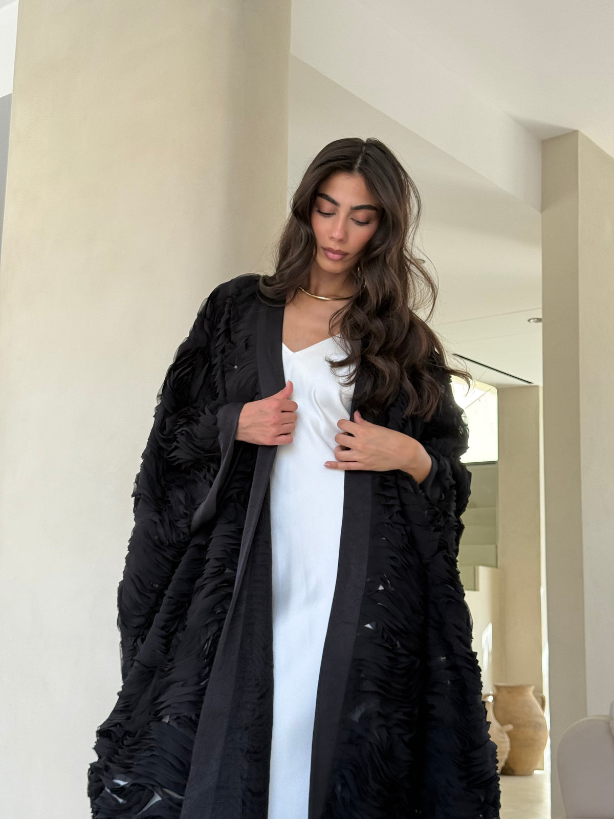 ALMA TUNIC - Black Raffled Chiffon