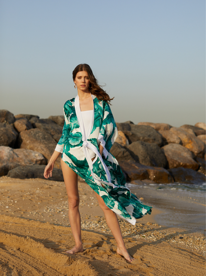 SARA KIMONO PALM LEAVES GREEN