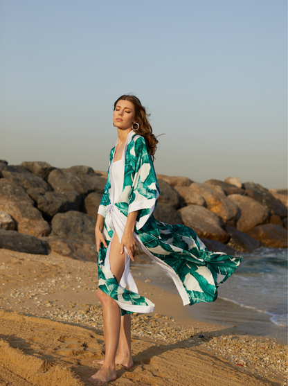 SARA KIMONO PALM LEAVES GREEN