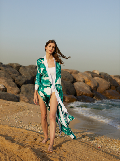 SARA KIMONO PALM LEAVES GREEN