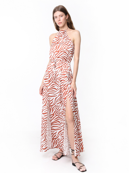 ALBA DRESS ZEBRA BROWN