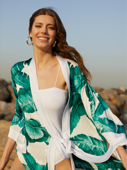 SARA KIMONO PALM LEAVES GREEN