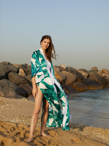 SARA KIMONO PALM LEAVES GREEN