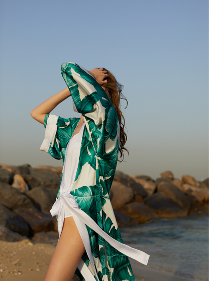 SARA KIMONO PALM LEAVES GREEN