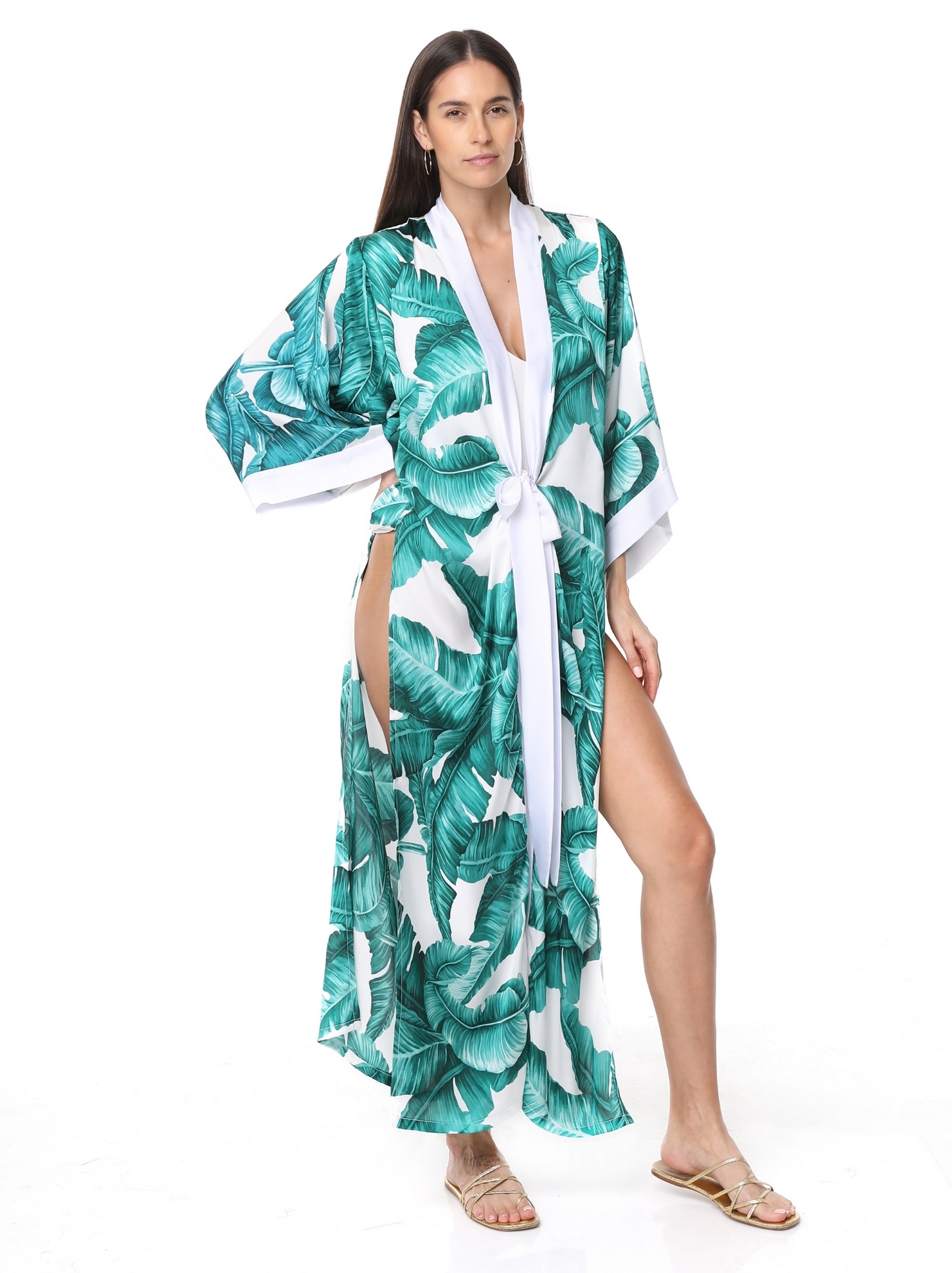 SARA KIMONO PALM LEAVES GREEN