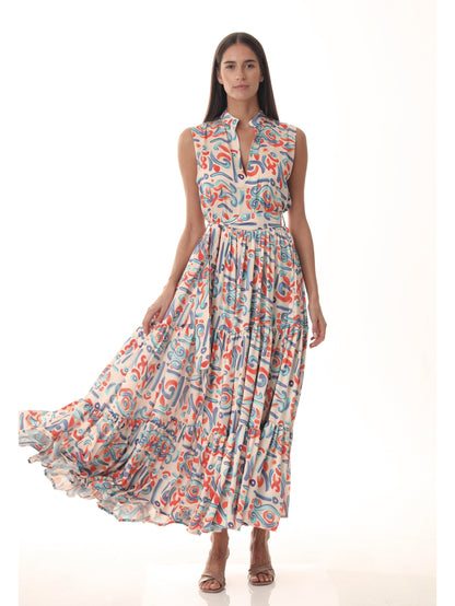 DALI MAXI DRESS BLUE & SALMON