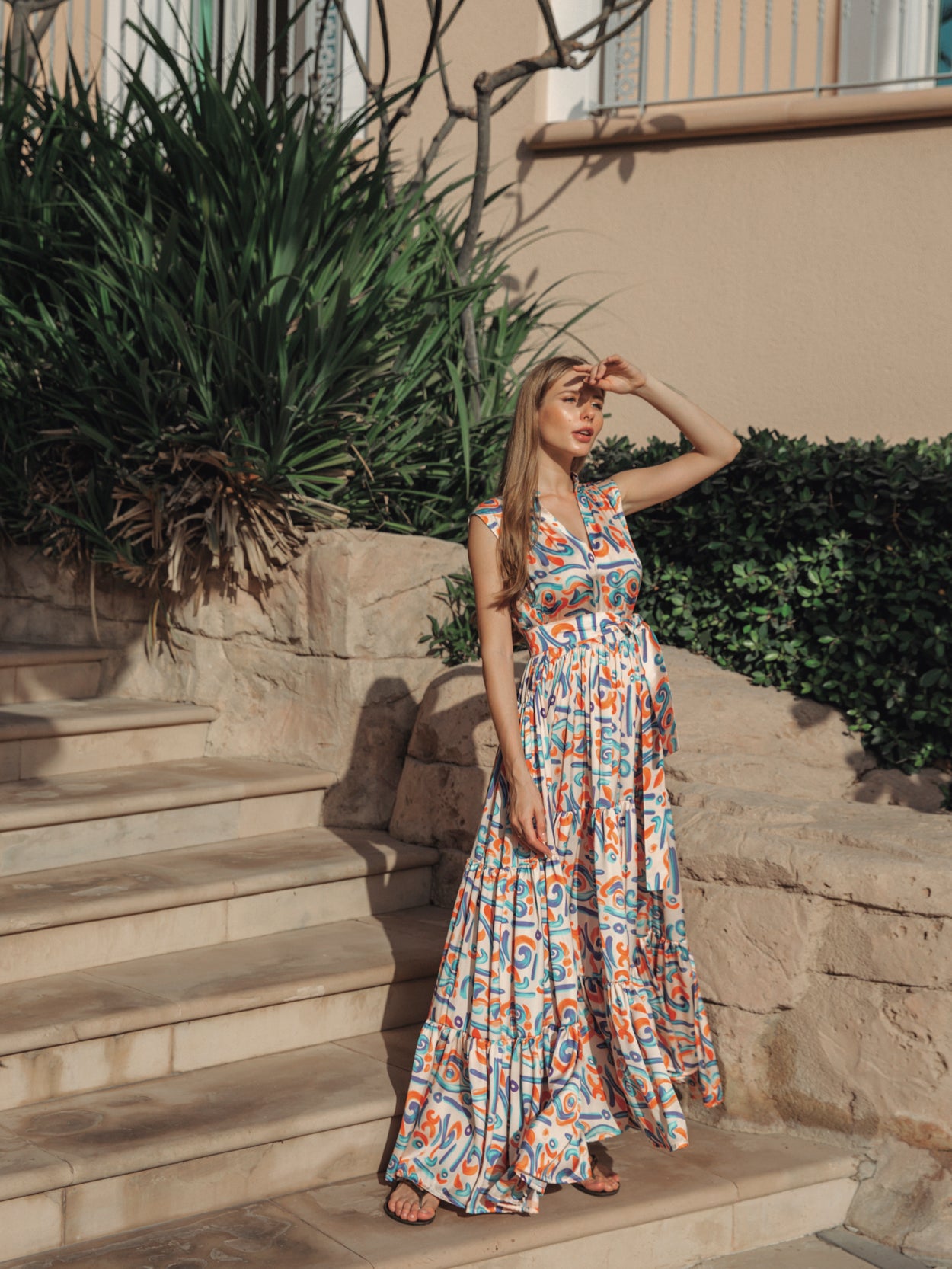 DALI MAXI DRESS BLUE & SALMON