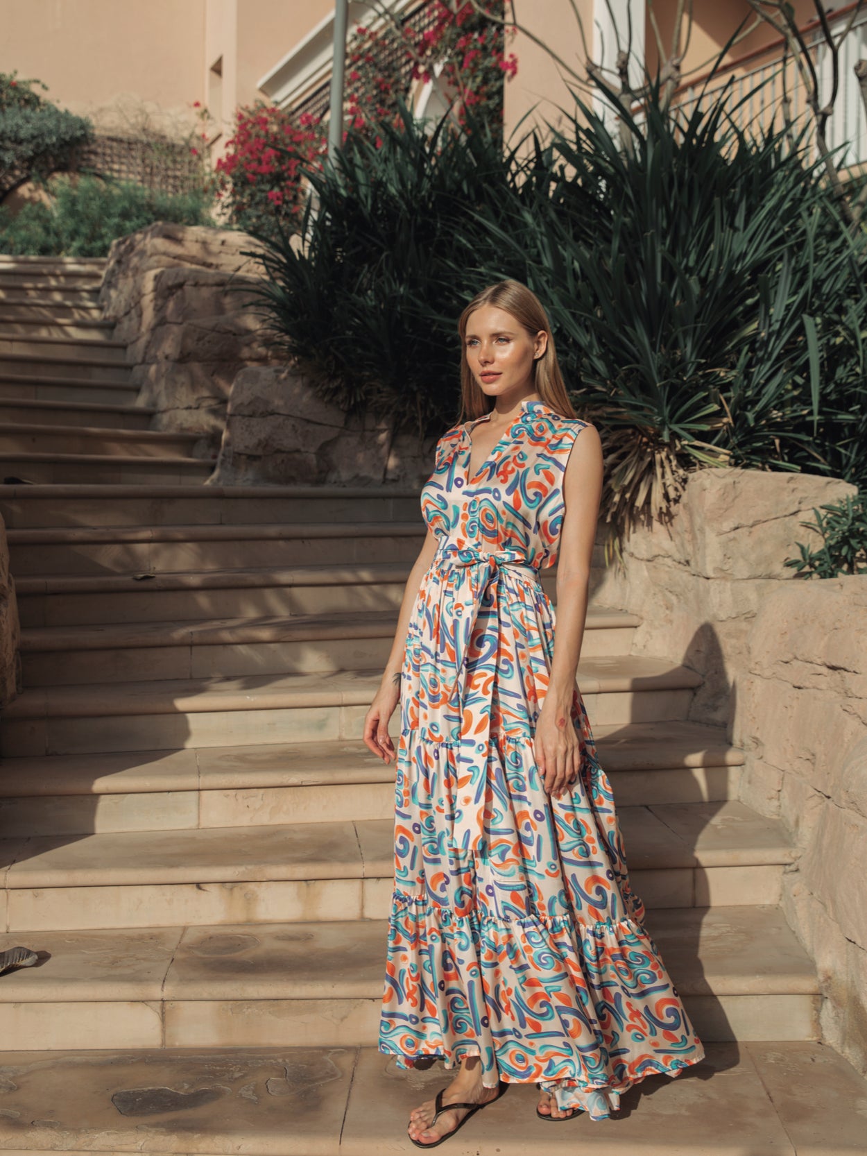 DALI MAXI DRESS BLUE & SALMON