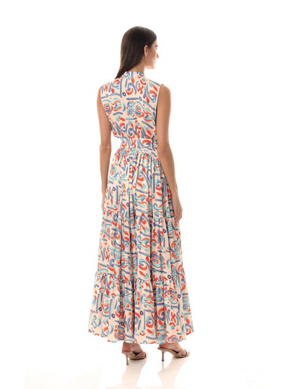 DALI MAXI DRESS BLUE & SALMON